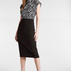 Express Draped Mock Neck Ikat Print Midi Sheath Dress
